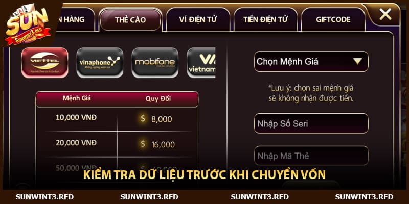 Kiểm tra dữ liệu trước khi chuyển vốn